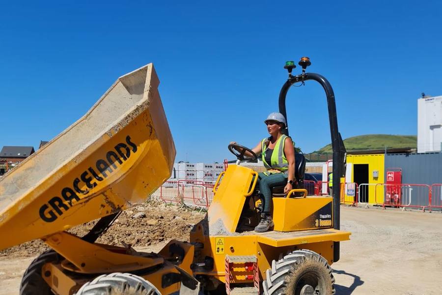 Operator on a forward tipping dumper during NPORS plant training